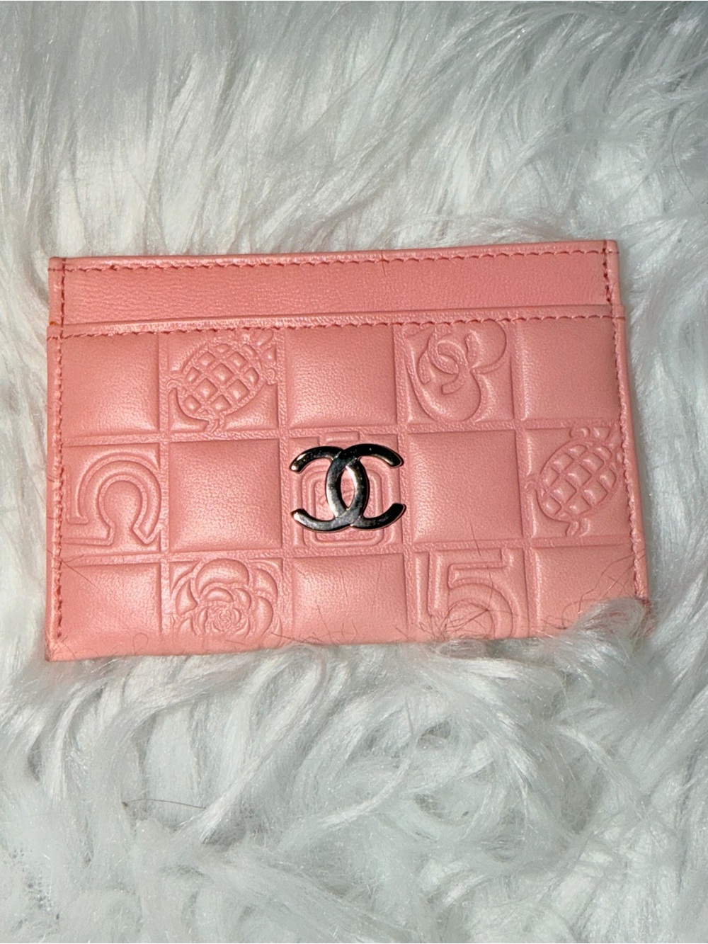 CHANEL Coral Pink Quilted Card Holder with CC Emblem